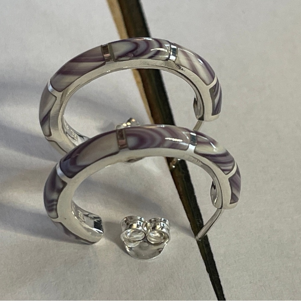 Hoop Earrings Sterling Silver Wampum Quahog Shell Jewelry E1030